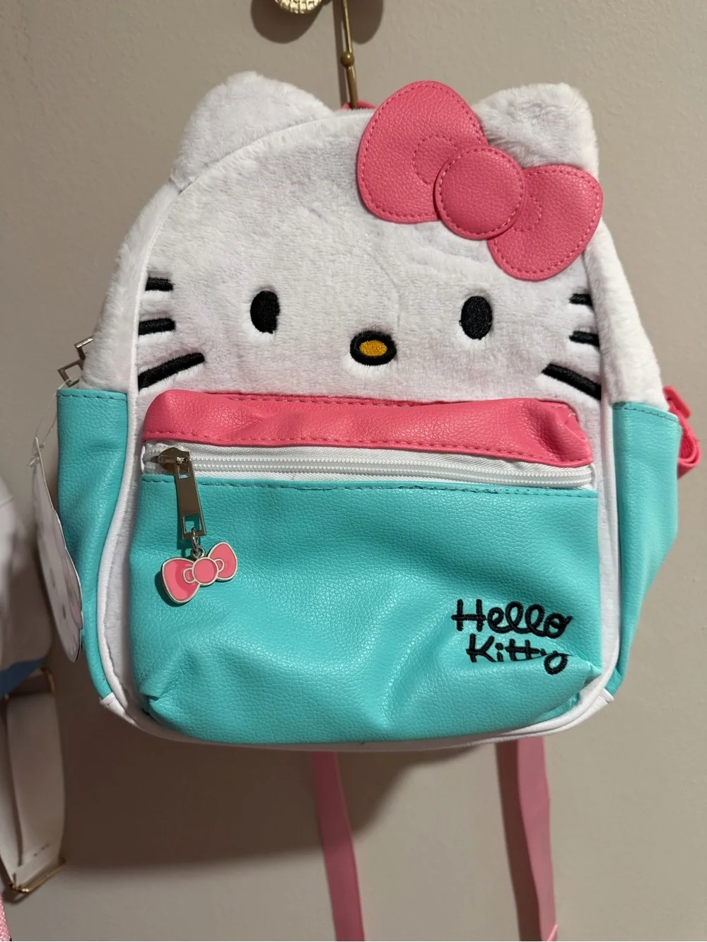 Sanrio Hello Kitty Plush Backpack in White, Pink & Teal